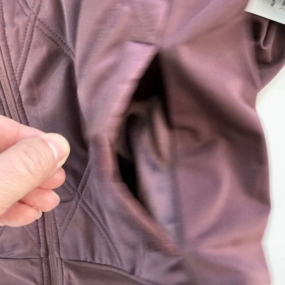 Rhone Alpine Jacket Brown Berry Quilted Satin Mock Neck Full Zip Womens Medium - Picture 9 of 10